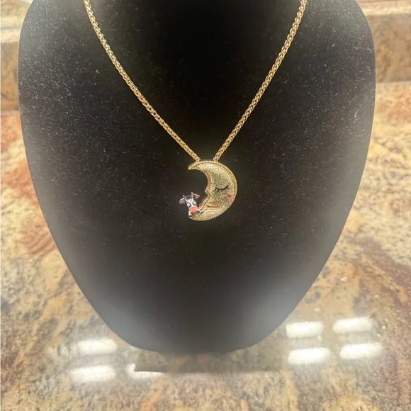 Betsey Johnson Heavens to Betsey Cow Jumped Over the Moon Necklace Celestial - Picture 1 of 8